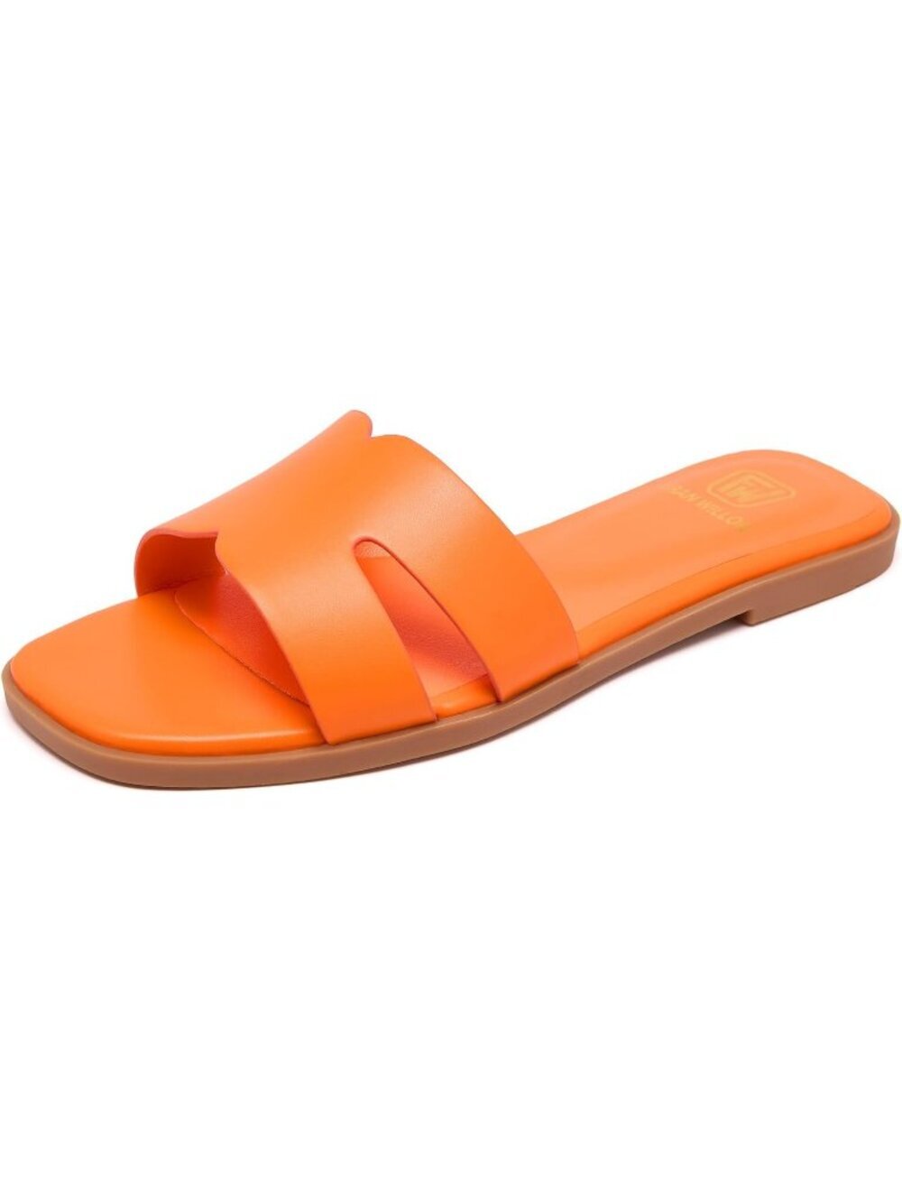 Women's Orange Flat Comfortable Slides Fashion Square Open Toe Slip Beach Sandal